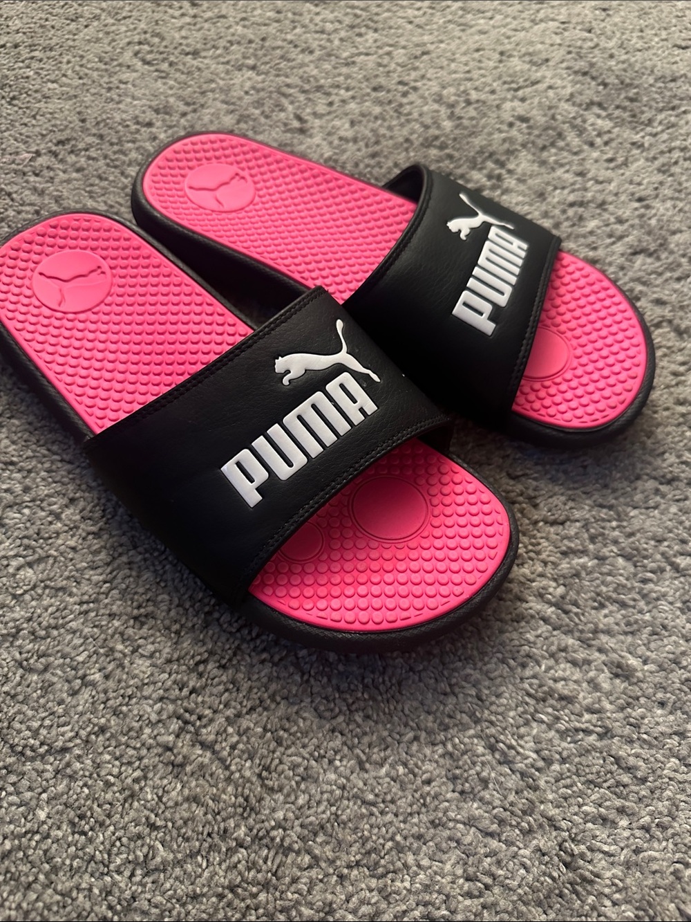Puma Black Slides with Pink Footbed